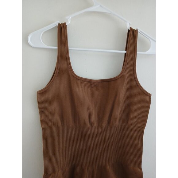 OQQ Womens L Brown Ribbed Seamless  Square Neck Bodysuit Tank Top Leotard - Picture 3 of 5